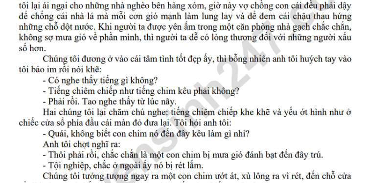 Đề thi văn cuối HK1 lớp 7 THCS NGuyễn Du 2023