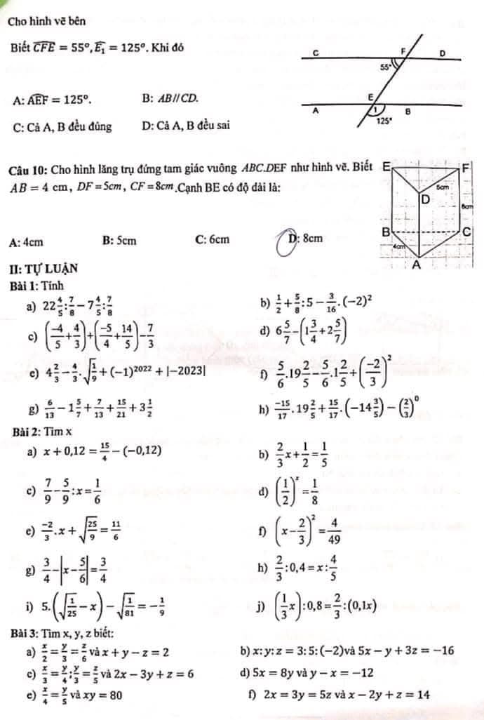 Đề thi toán lớp 7 HK1 THCS Bế Văn Đàn 2024 2