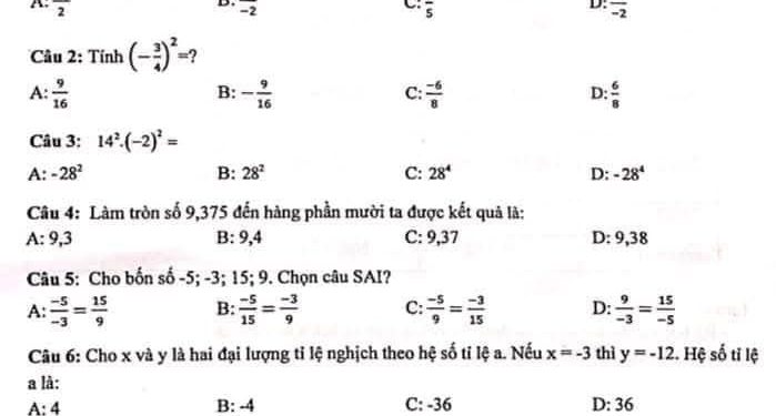 Đề thi toán lớp 7 HK1 THCS Bế Văn Đàn 2024 có đáp án