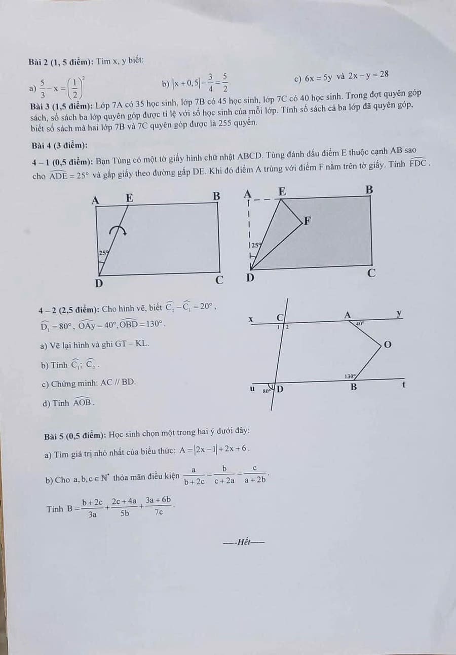 Đề thi toán lớp 7 HK1 THCS Marie Curie 2024 2