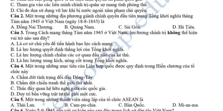 Đề thi thử tốt nghiệp môn sử chuyên Phan Bội Châu 2025 lần 1
