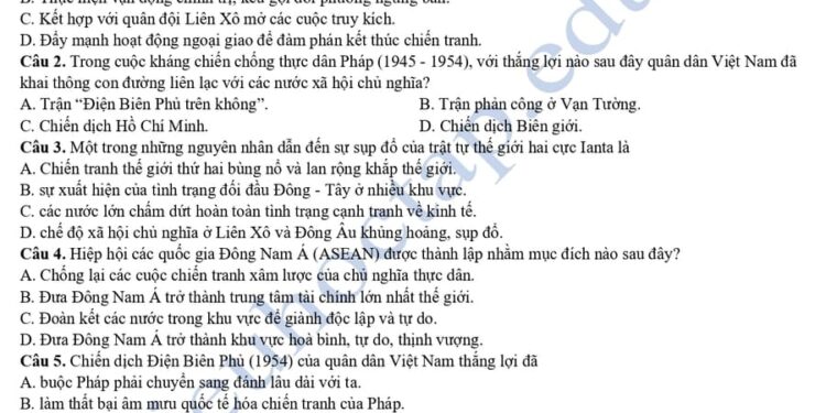 Đề thi thử tốt nghiệp môn sử tỉnh Hà Tĩnh 2025 có đáp án