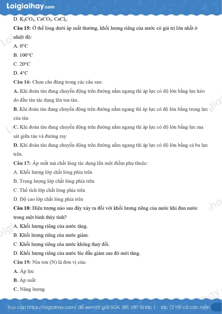 Đề ôn thi cuối HK1 môn KHTN lớp 8 đề 1 KNTT 3