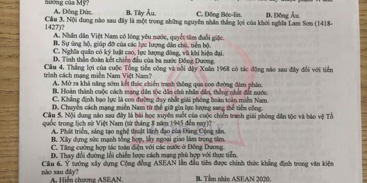 Đề thi KSCL môn lịch sử lớp 12 tỉnh Vĩnh Phúc 2025 lần 1