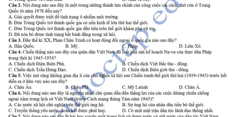 File đề thi thử lịch sử thpt quốc gia 2024 2025 có đáp án