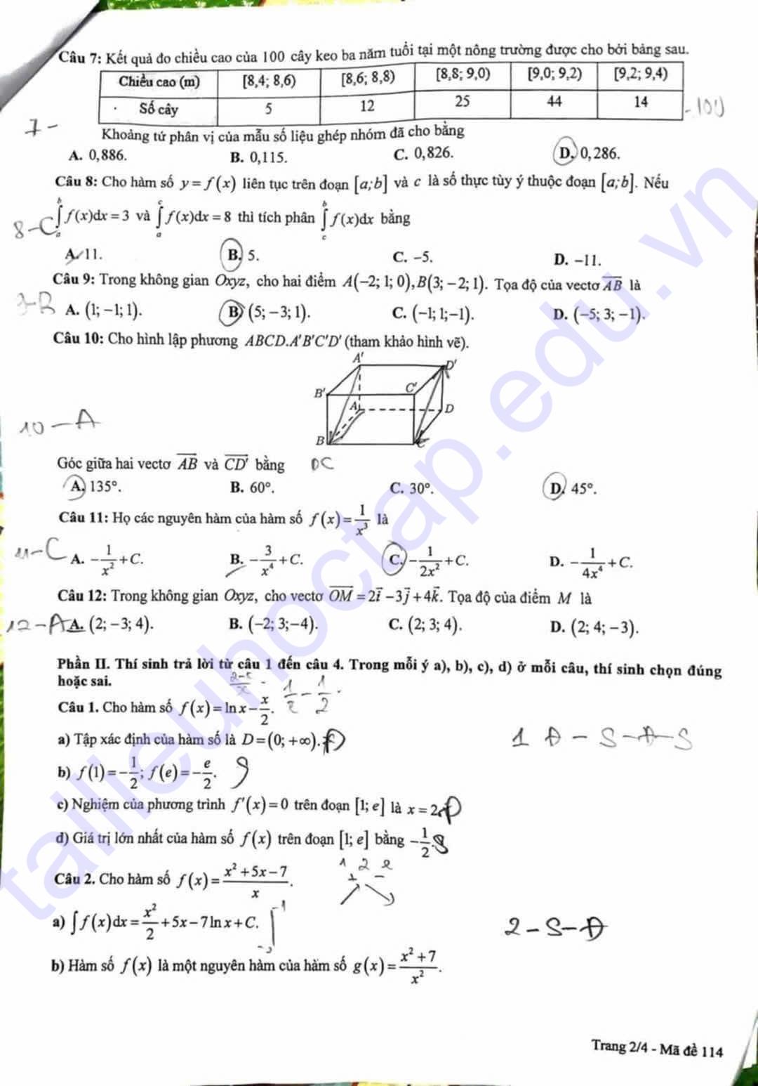 Đề thi KSCL môn toán lớp 12 tỉnh Phú Thọ 2025 2