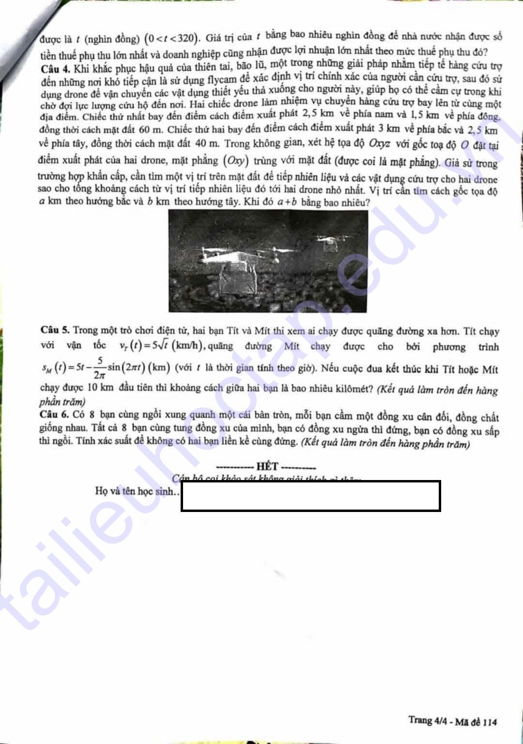 Đề thi KSCL môn toán lớp 12 tỉnh Phú Thọ 2025 4