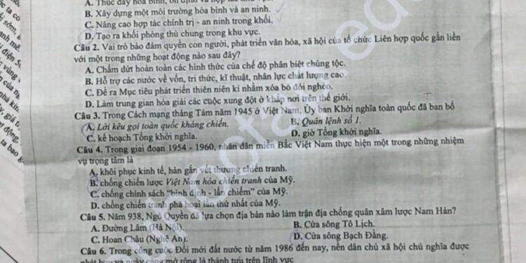 Đề thi KSCL môn lịch sử lớp 12 tỉnh Ninh Bình 2025 lần 2