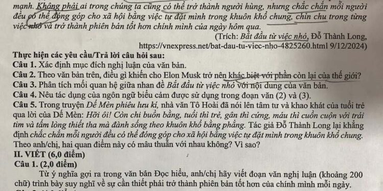 Đề thi KSCL môn văn lớp 12 tỉnh Ninh Bình 2025 lần 2