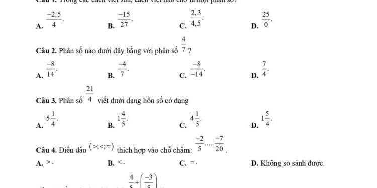 Bộ đề thi toán giữa kì 2 lớp 6 cấu trúc mới có đáp án