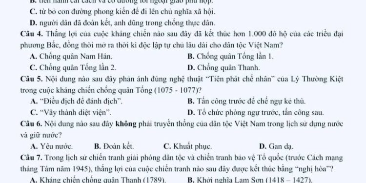 Đề thi lịch sử lớp 11 giữa HK2 THPT Huỳnh Thúc Kháng 2025