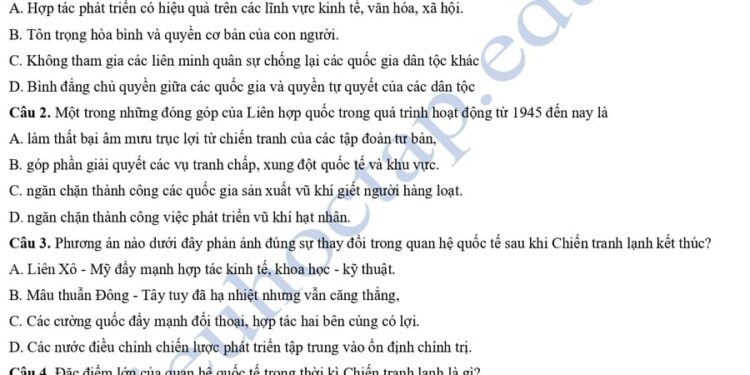 Đề thi thử lịch sử THPTQG 2025 tỉnh Quảng Bình có đáp án
