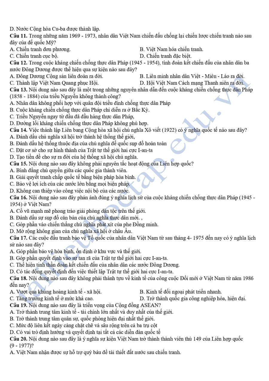 Đề thi thử tốt nghiệp môn lịch sử Thái Nguyên 2025 2