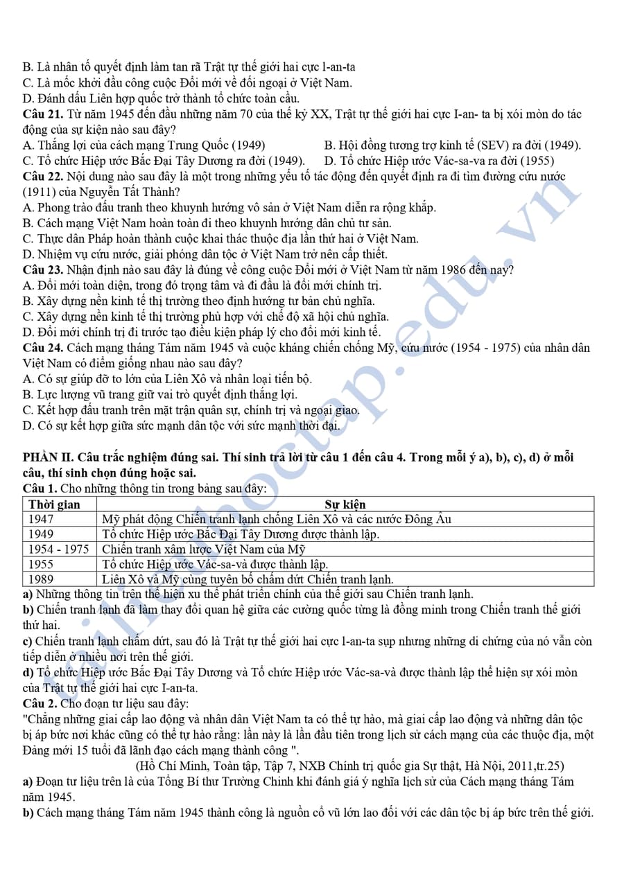 Đề thi thử tốt nghiệp môn lịch sử Thái Nguyên 2025 3