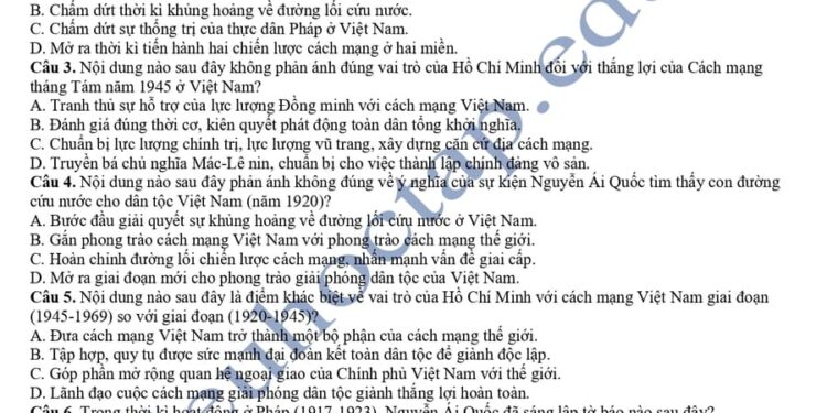 Đề thi lịch sử HK2 lớp 12 tỉnh Bắc Ninh 2025 có đáp án