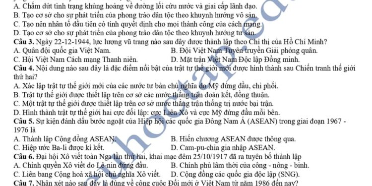 Đề thi thử tốt nghiệp môn sử tỉnh Lào Cai 2025 có đáp án