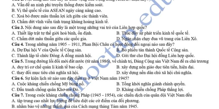 Đề thi thử lịch sử liên trường THPT Bắc Ninh 2025 lần 2