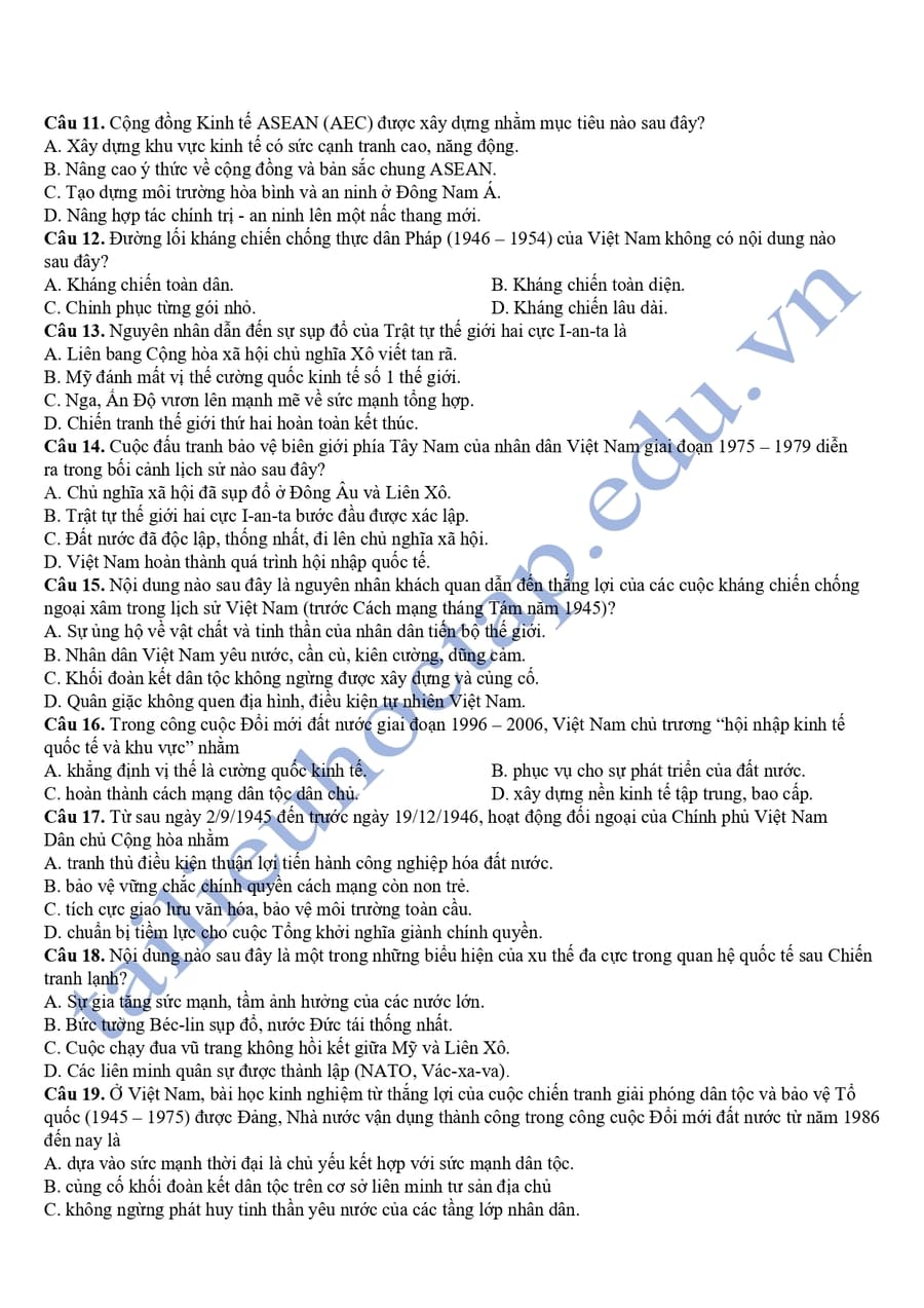 Đề thi khảo sát lớp 12 môn sử tỉnh Thanh Hoá 2025 lần 2 2