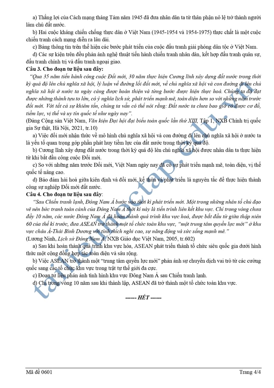 Đề thi thử lịch sử THPTQG 2025 tỉnh Nghệ An lần 1 4