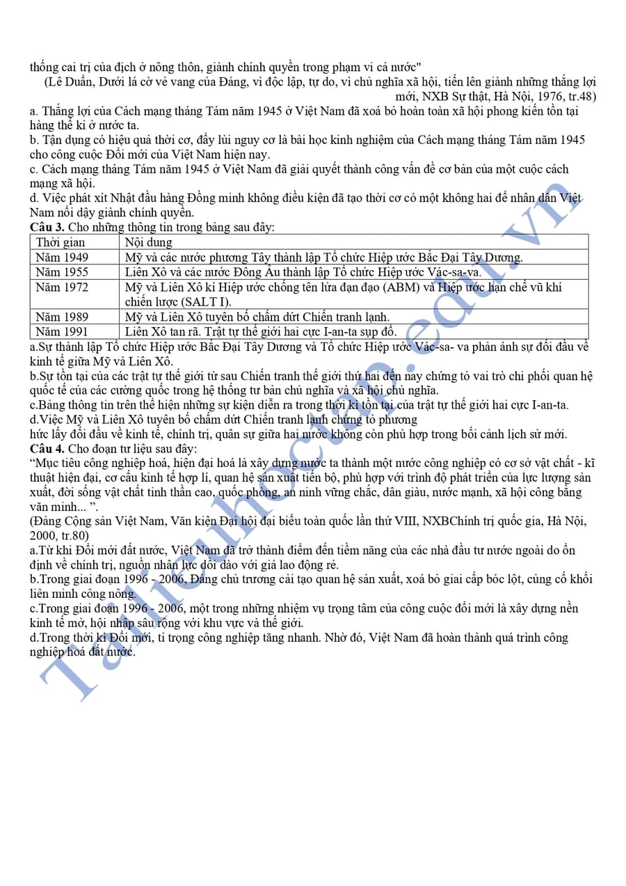 Đề thi thử lịch sử tỉnh Sơn Lan 2025 lần thứ 1 4