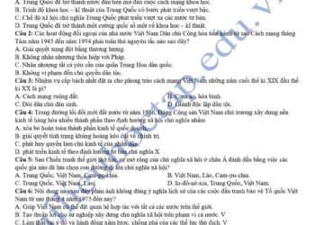 Đề thi khảo sát môn sử tỉnh Thái Bình 2025 có đáp án