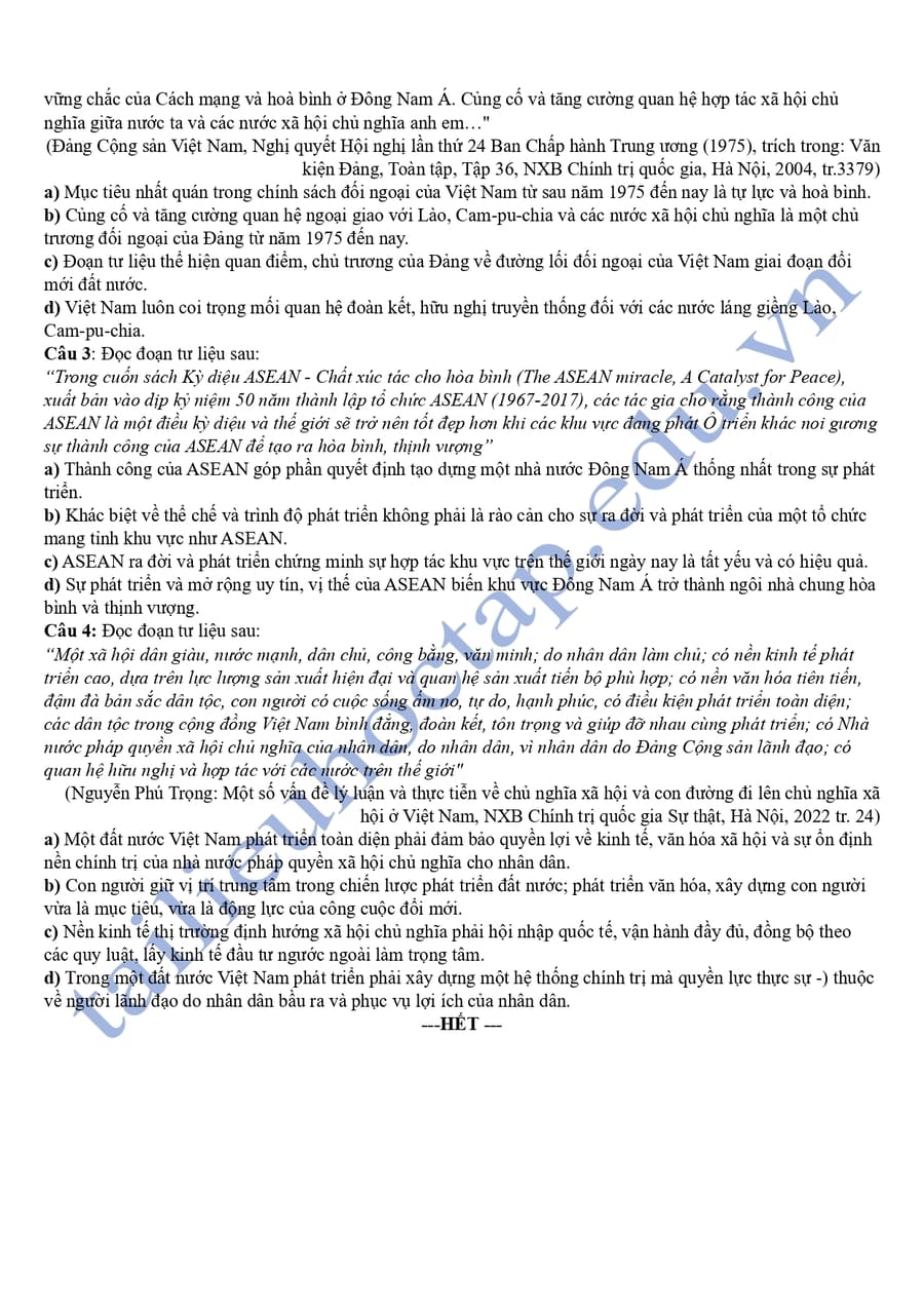 Đề thi khảo sát môn sử tỉnh Thái Bình 2025 4