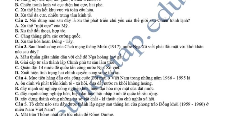 Đề thi thử tốt nghiệp môn sử tỉnh Bắc Kạn 2025 có đáp án