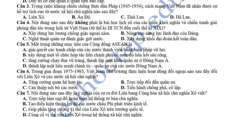 Đề thi thử tốt nghiệp lịch sử Vĩnh Phúc 2025 lần 2 có đáp án