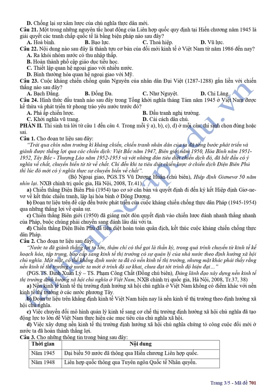 Đề thi thử tốt nghiệp lịch sử Vĩnh Phúc 2025 lần 2 3