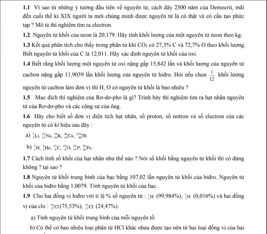 các dạng bài tập Hóa học lớp 10 kỳ 1 chương trình mới