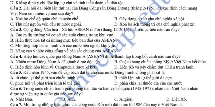 Đề thi thử tốt nghiệp môn sử 2025 chuyên Hà Tĩnh - chuyên Phan Bội Châu