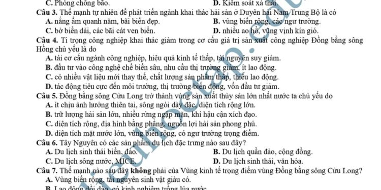 Đề thi thử tốt nghiệp môn địa lí tỉnh Nghệ An 2025 lần 1
