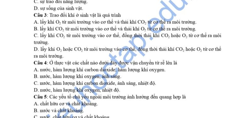 Đề ôn thi cuối HK2 khoa học tự nhiên lớp 7 đề số 1 có đáp án