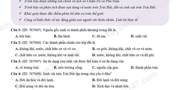 Bộ đề thi lịch sử và địa lí lớp 6 cuối học kì 2 chương trình mới