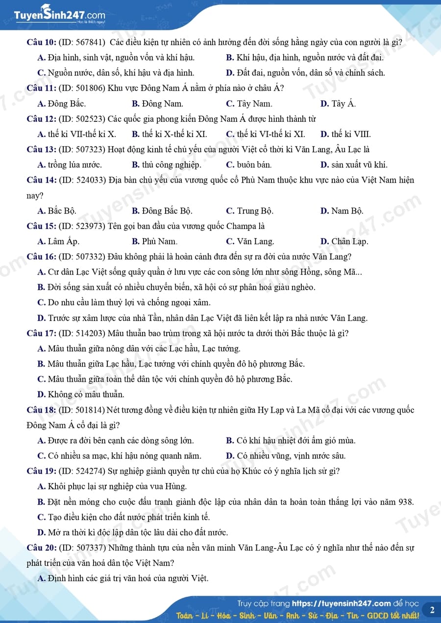 Bộ đề thi lịch sử và địa lí lớp 6 cuối học kì 2 chương trình mới 2