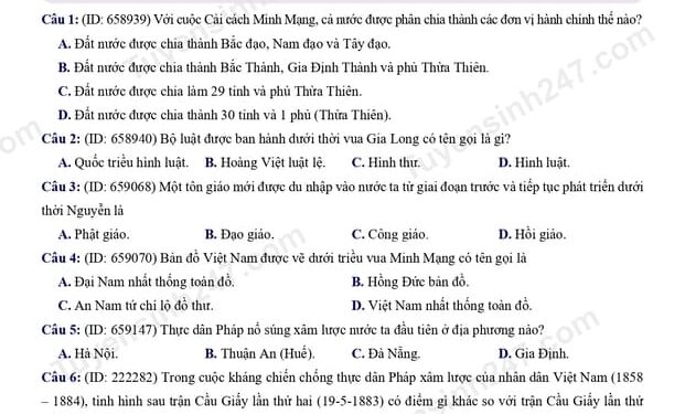Đề thi lịch sử và địa lí lớp 8 HK2 đề số 1