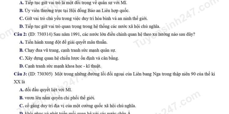 Đề ôn thi lịch sử và địa lí cuối HK2 lớp 9 đề số 1