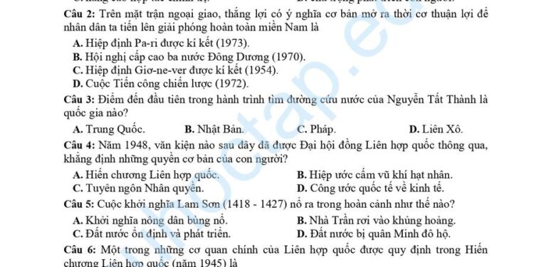 Đề thi thử lịch sử thpt quốc gia 2025 tỉnh Bình Phước lần 2