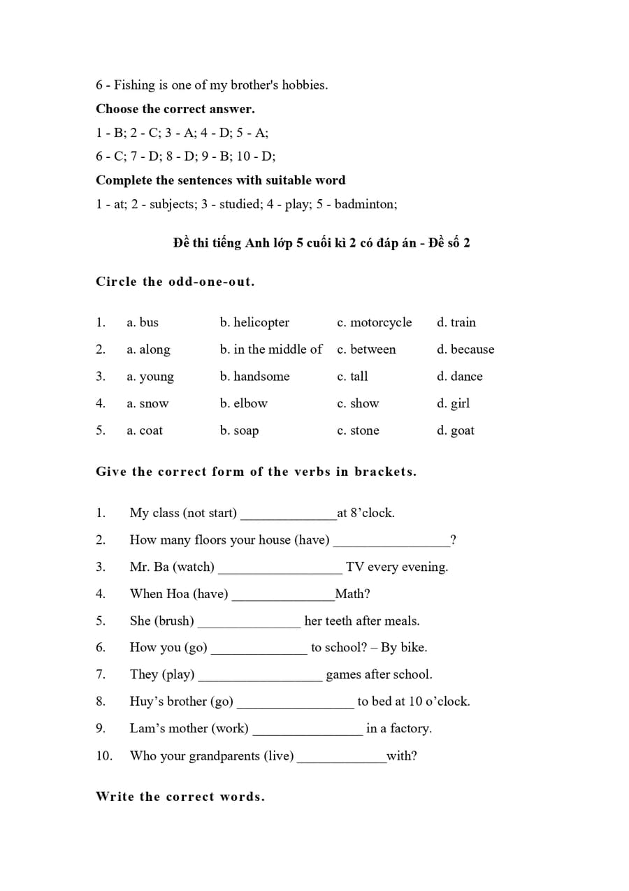 10 đề ôn thi tiếng Anh lớp 5 học kì 2 có đáp án 4