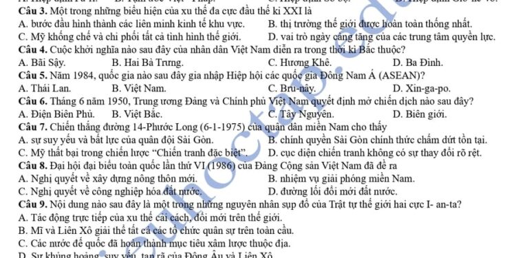 Đề thi thử tốt môn sử tỉnh Nghệ An 2025 lần 2 có đáp án