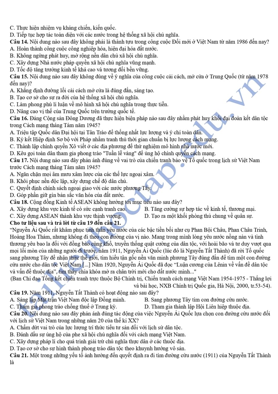 Đề thi thử tốt môn sử tỉnh Nghệ An 2025 lần 2  2