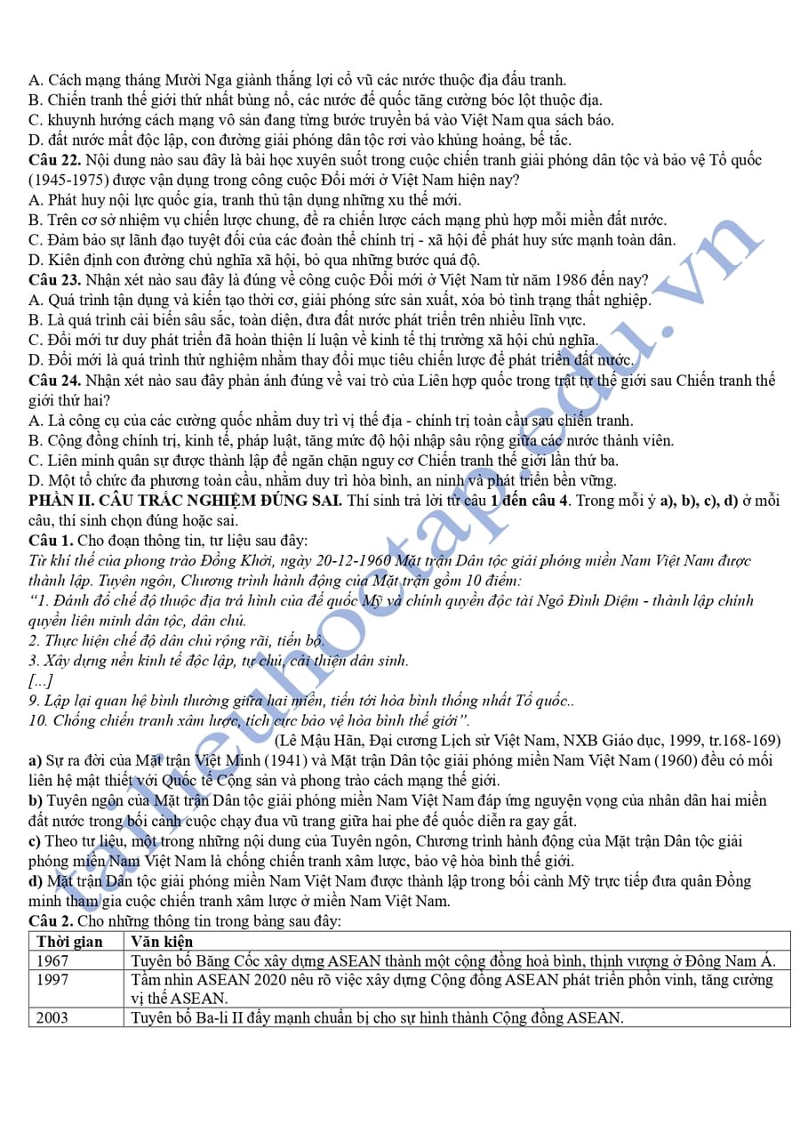 Đề thi thử tốt môn sử tỉnh Nghệ An 2025 lần 2 3
