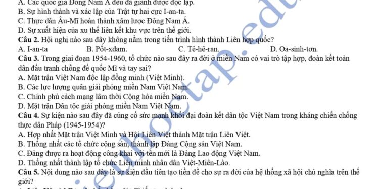 Đề thi thử tốt nghiệp môn lịch sử Long An 2025 có đáp án