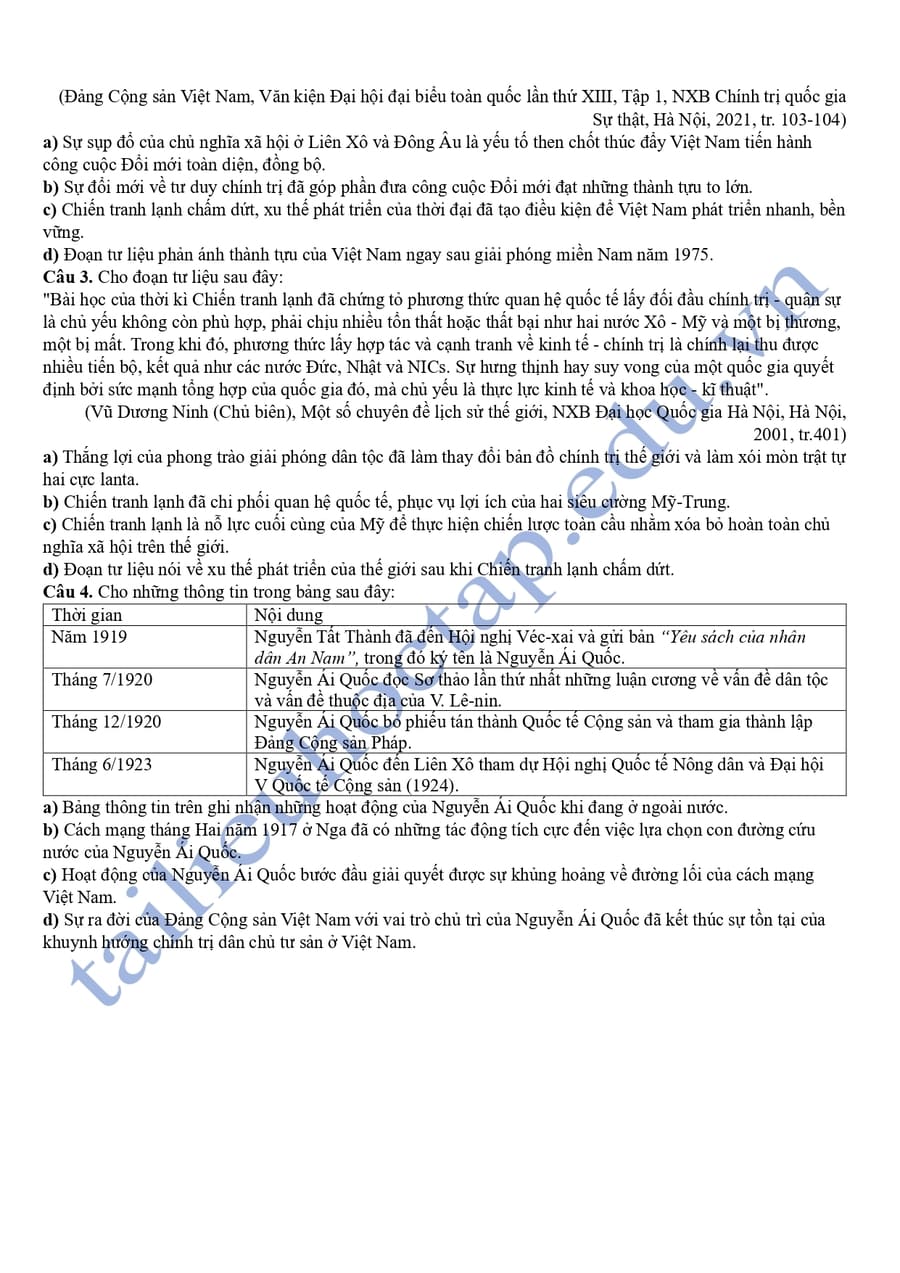 Đề thi thử tốt nghiệp môn sử tỉnh An Giang 2025 4