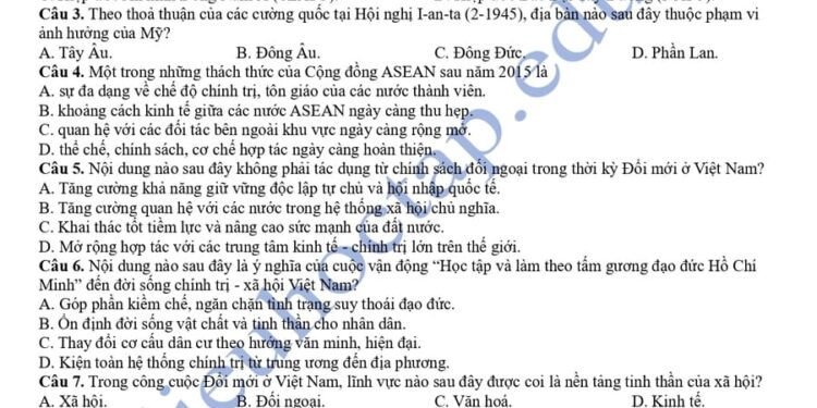 Đề thi thử tốt nghiệp môn lịch sử tỉnh Bắc Ninh 2025 có đáp án
