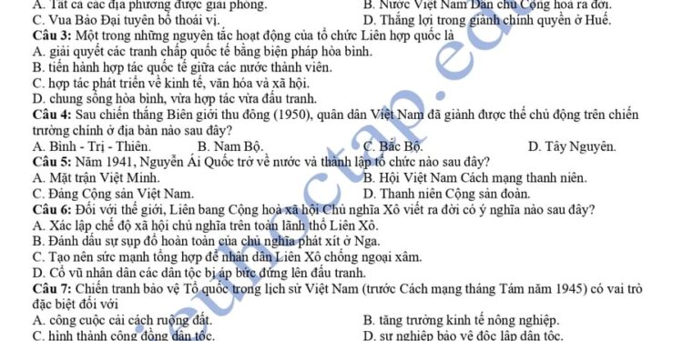 Đề thi thử tốt nghiệp môn sử tỉnh Gia Lai 2025 có đáp án