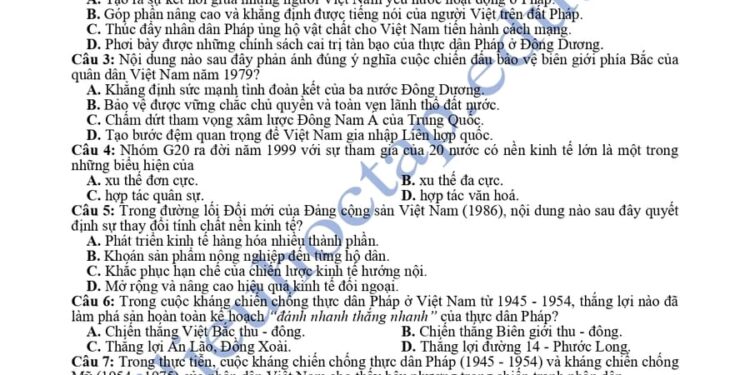 Đề thi thử tốt nghiệp môn sử Hải Dương 2025 lần 3 có đáp án