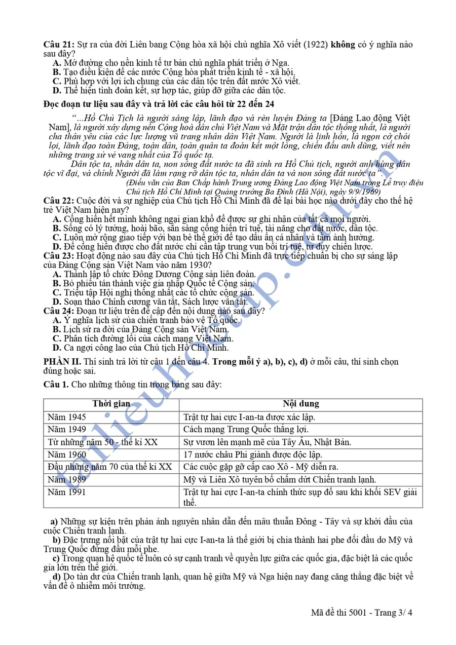 Đề thi thử tốt nghiệp môn sử Hải Dương 2025 lần 3 có đáp án 3
