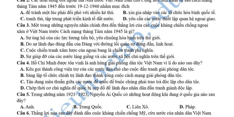 Đề thi thử tốt nghiệp môn sử Hải Phòng 2025 lần 2