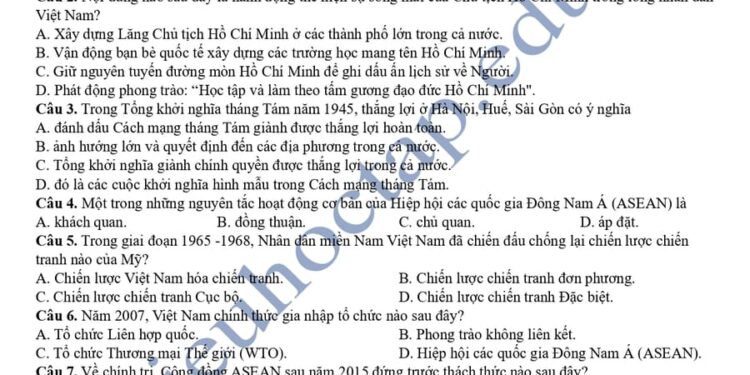 Đề thi thử tốt nghiệp môn sử tỉnh Hoà Bình 2025 lần 2